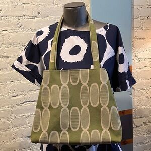 Refinery Green Osmosis Retro Patterned Trapezoid Shoulder Tote Bag Handmade